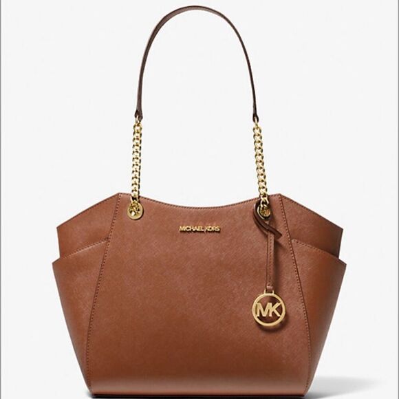 Michael Kors Jet Set Travel Large Saffiano Bright Brown Tote Bag New - Picture 1 of 3